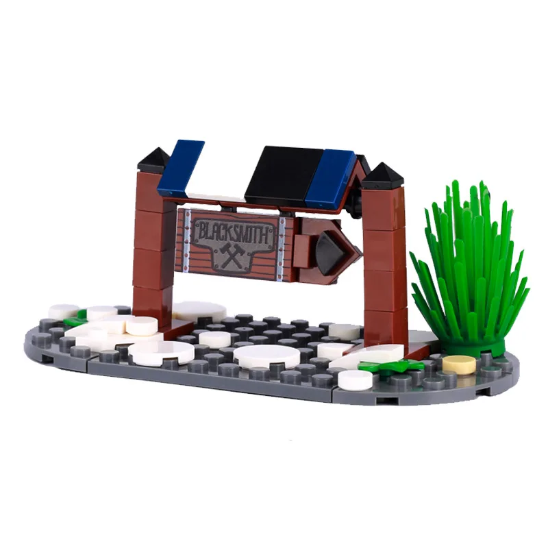 Accesorios de bloques de construcción de escena de vida urbana, puesto de mariscos, coche vegetal, tablero de anuncio de comida, modelo de ensamblaje, ladrillos, juguetes para niños