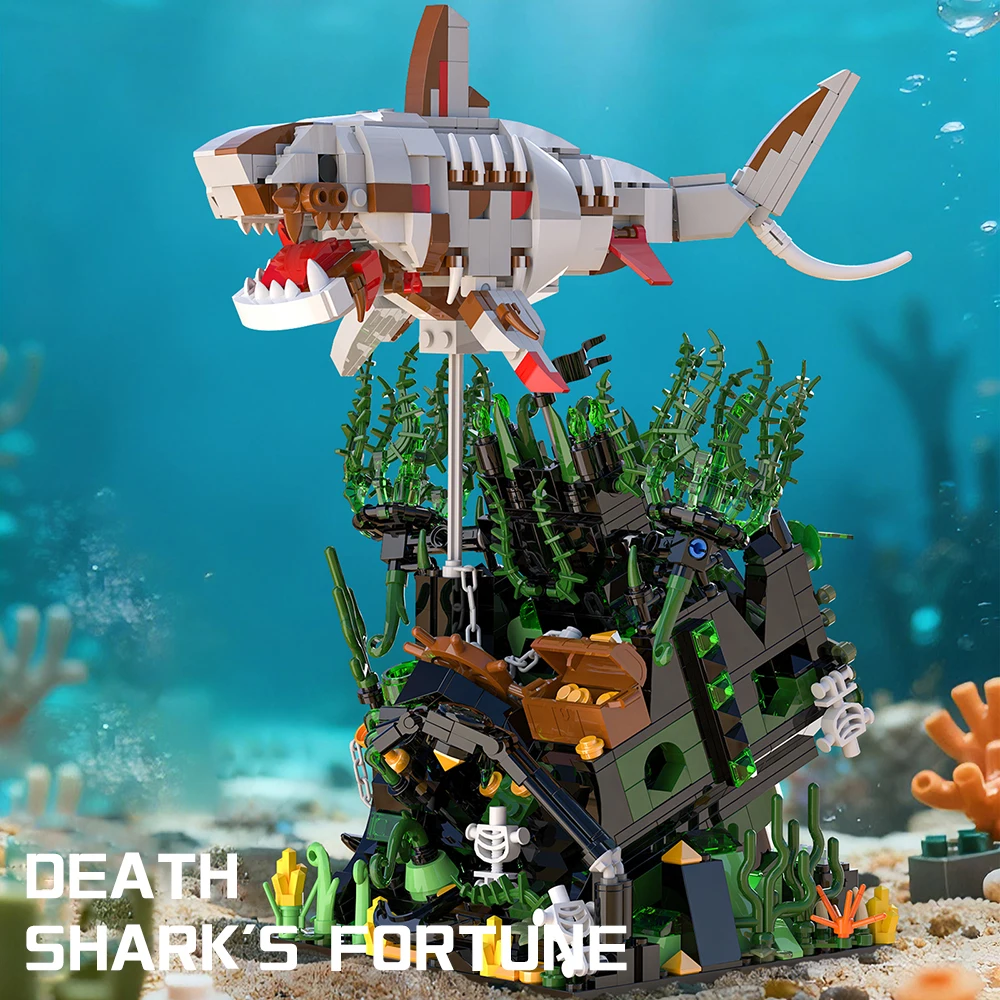 

Конструктор-модель скелета акулы, сборная модель из строительных блоков, дизайн скелета океанского хищника, изысканное украшение для стола, креативный подарок