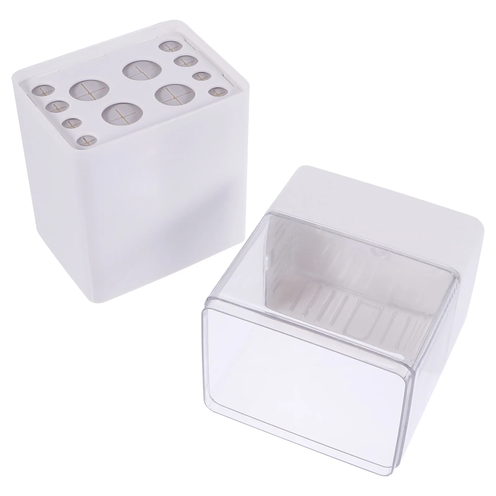 Boîte de rangement pour pinceaux de maquillage, 1 pièce, organisateur en plastique, support à couvercle coulissant pour vanité, conteneur de rangement pour crayons à sourcils de bureau