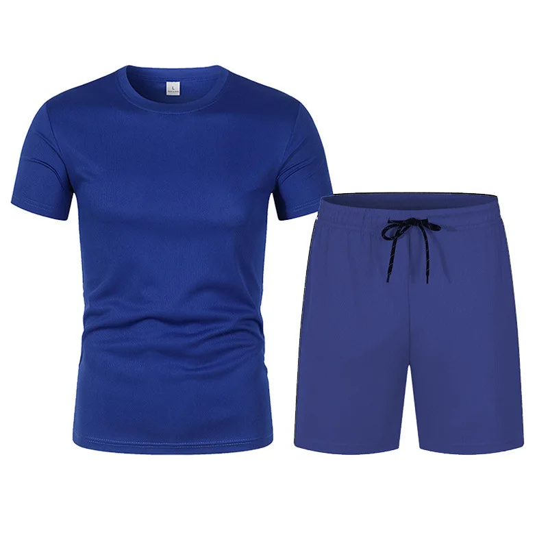 Ensemble printemps/été pour hommes, T-shirt à manches courtes en maille + Short à 5 points, ensemble 2 pièces, vêtements de sport d'été pour course à pied et Fitness