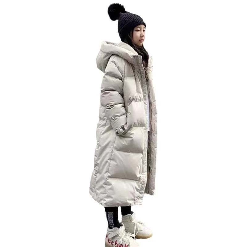 Winter Teen Girls long Warm Thick padded jacket kids Parkas Casual Hooded Down cotton coat Kids Outerwear 12 13 Child Clothes