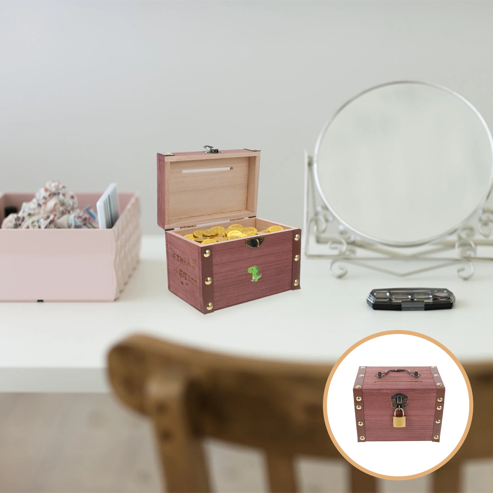 

1 set Wooden Jewelry Storage Ring Container Money Box With Lock Handmade Lightweight Portable Storage For Ring Watches