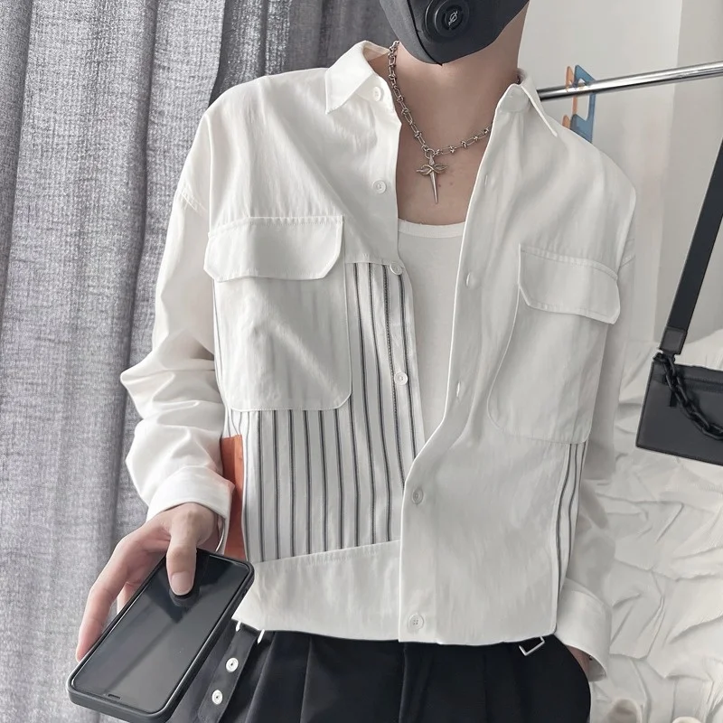 

Spring Autumn Men's Long Sve irt Large Size 200 Pou Trendy Splice Haome Outerwear Casual Faion Youth ular