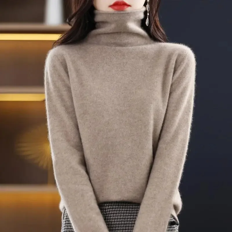 

Knitted Sweater Women Korean Version Turtleneck Sweater Winter Solid Color Pullover Slimming Interior Lapping Warm Basic Tops