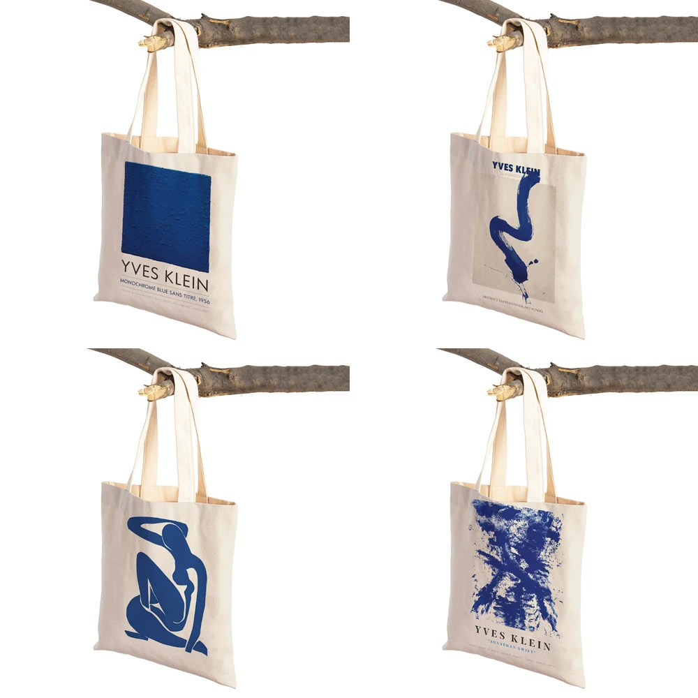 Abstract Yves Klein Blue Women Shopping Bags Double Print Eco Casual Nordic Shopper Bag Lady Canvas Tote Reusable Travel Handbag