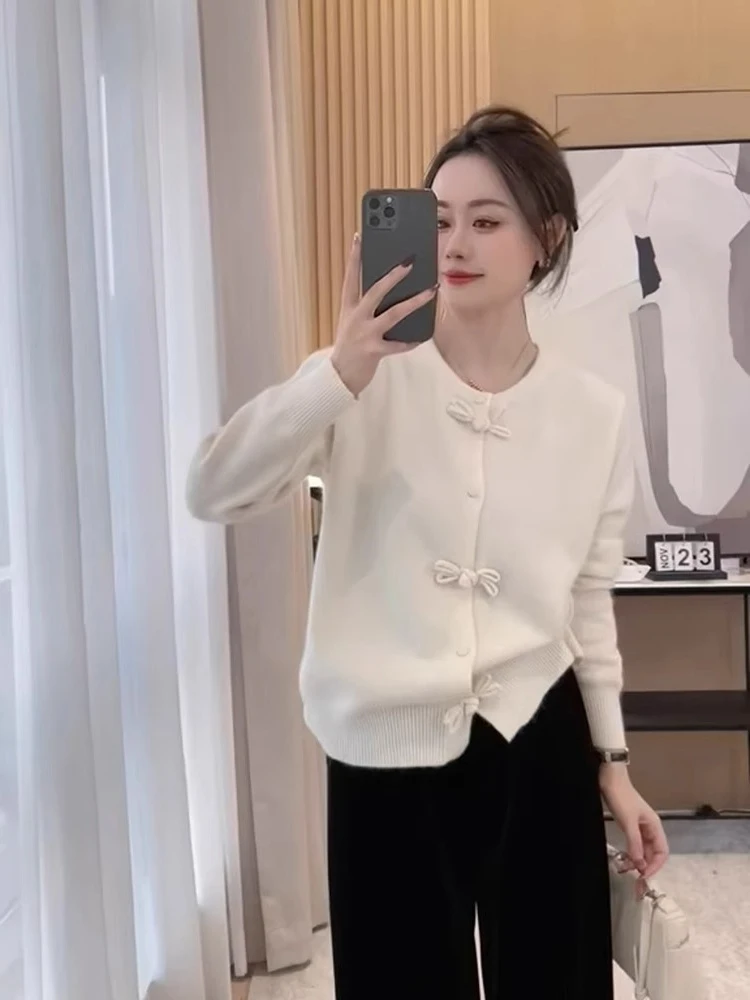 

Faionable Knitted Long Sve Loose Bot irt Knot Casual Sle Slimming Top Women's Korean Version Straight Cut