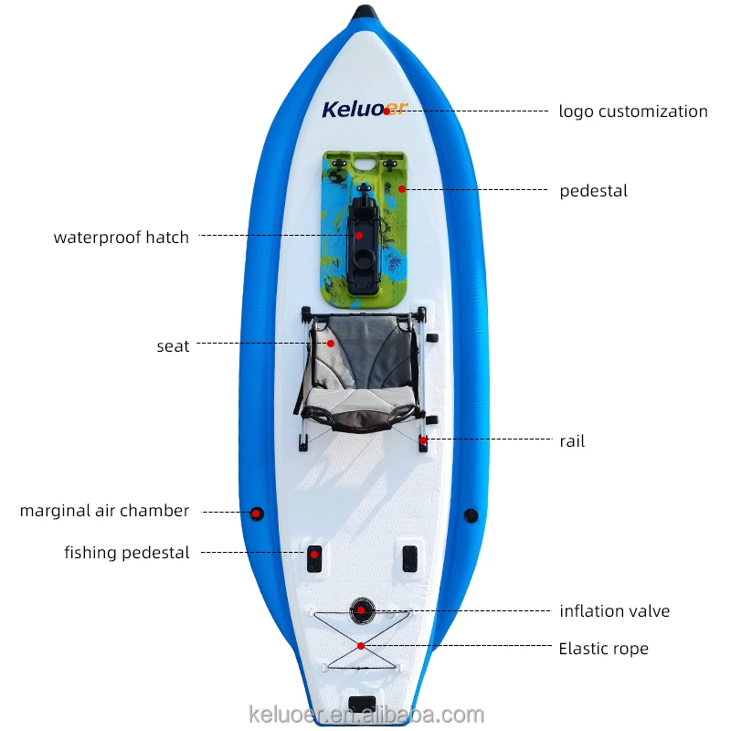 

Keluoer Outdoor Water Surfboard Inflatable Fishing Boat Sports Fishing Surf Stand Up Board With Pedal