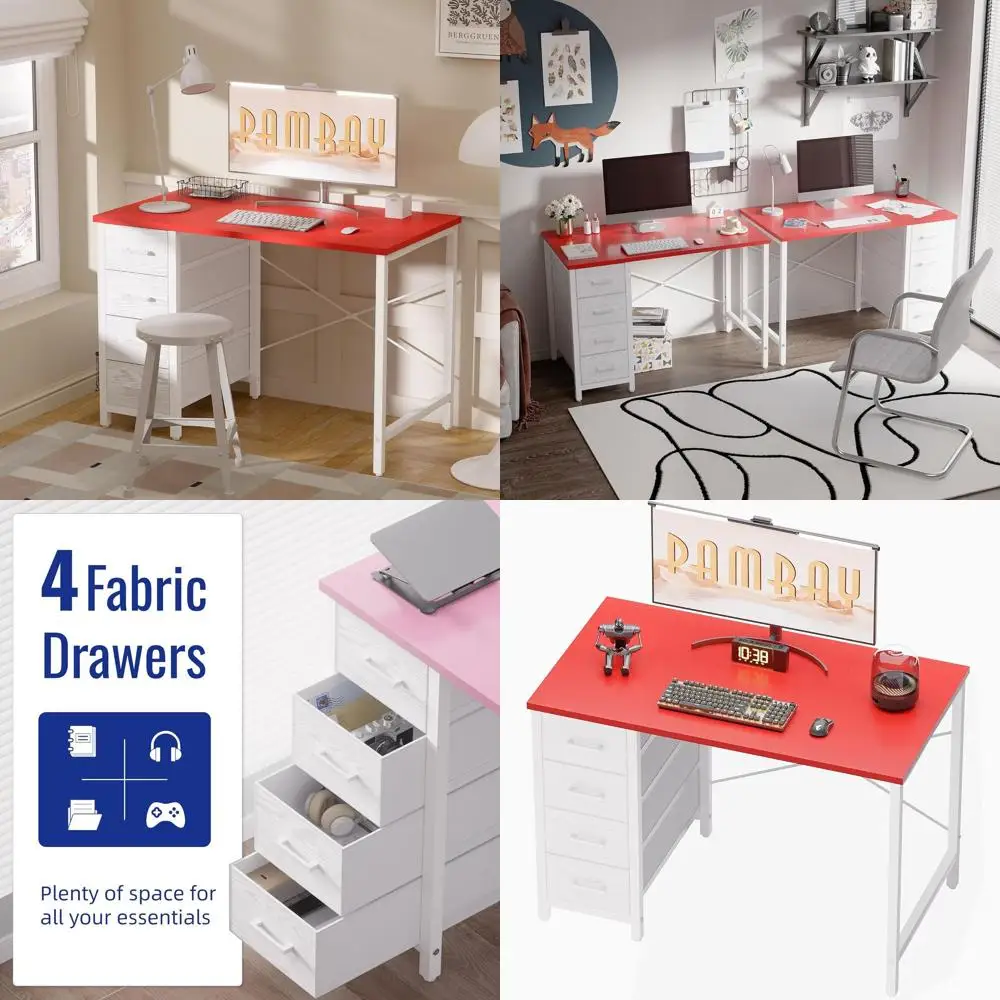 

Red Modern 32 Home Office Desk with 4 Drawers for Study and Writing