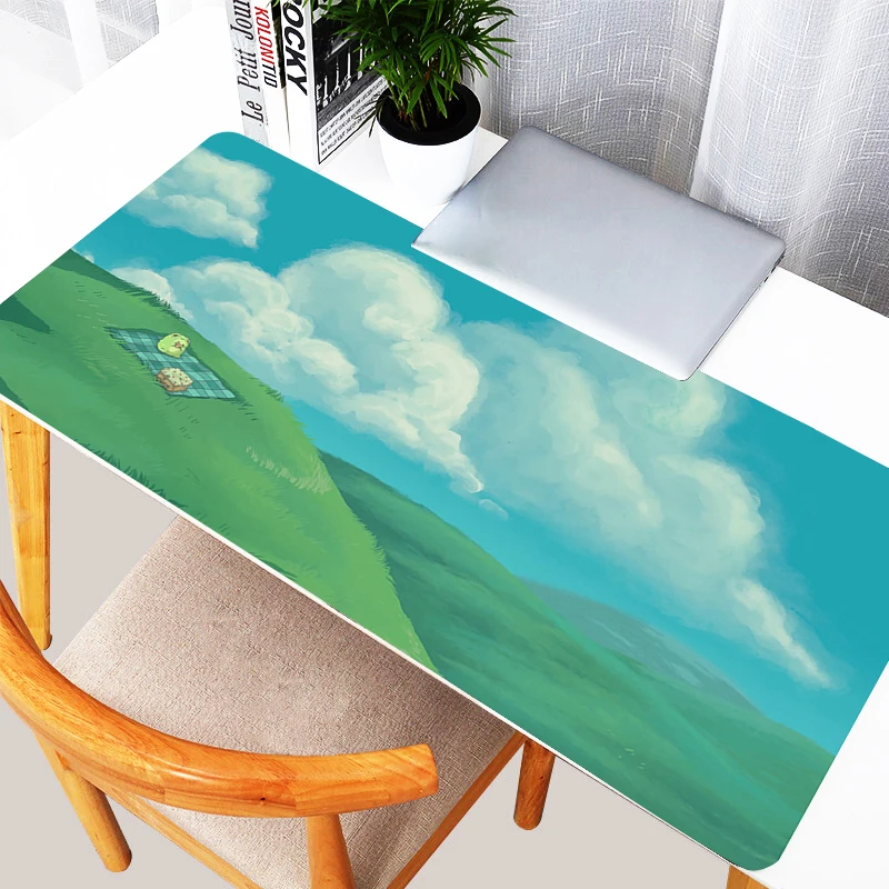 Tapis de souris Kawaii Frogs pour ordinateur portable, clavier de jeu esthétique Anime Lea média, plante verte, fleur, doux, sous PC, arc-en-ciel mignon, polymères de bureau