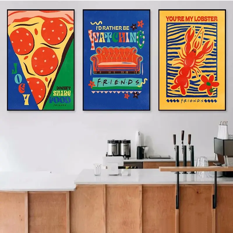 1pc frameless Friends TV Show Wall Art Cartoon Poster Print Vintage Central Perk Cafe Couch Canvas Picture Coffee Shop Decor