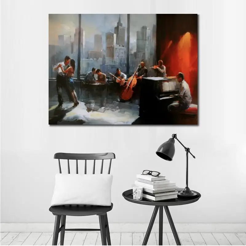 Canvas Oil Painting City Skyline Modern Landscape Hand Painted Famous Art Reproduction Musicroom view Office Living Room Decor