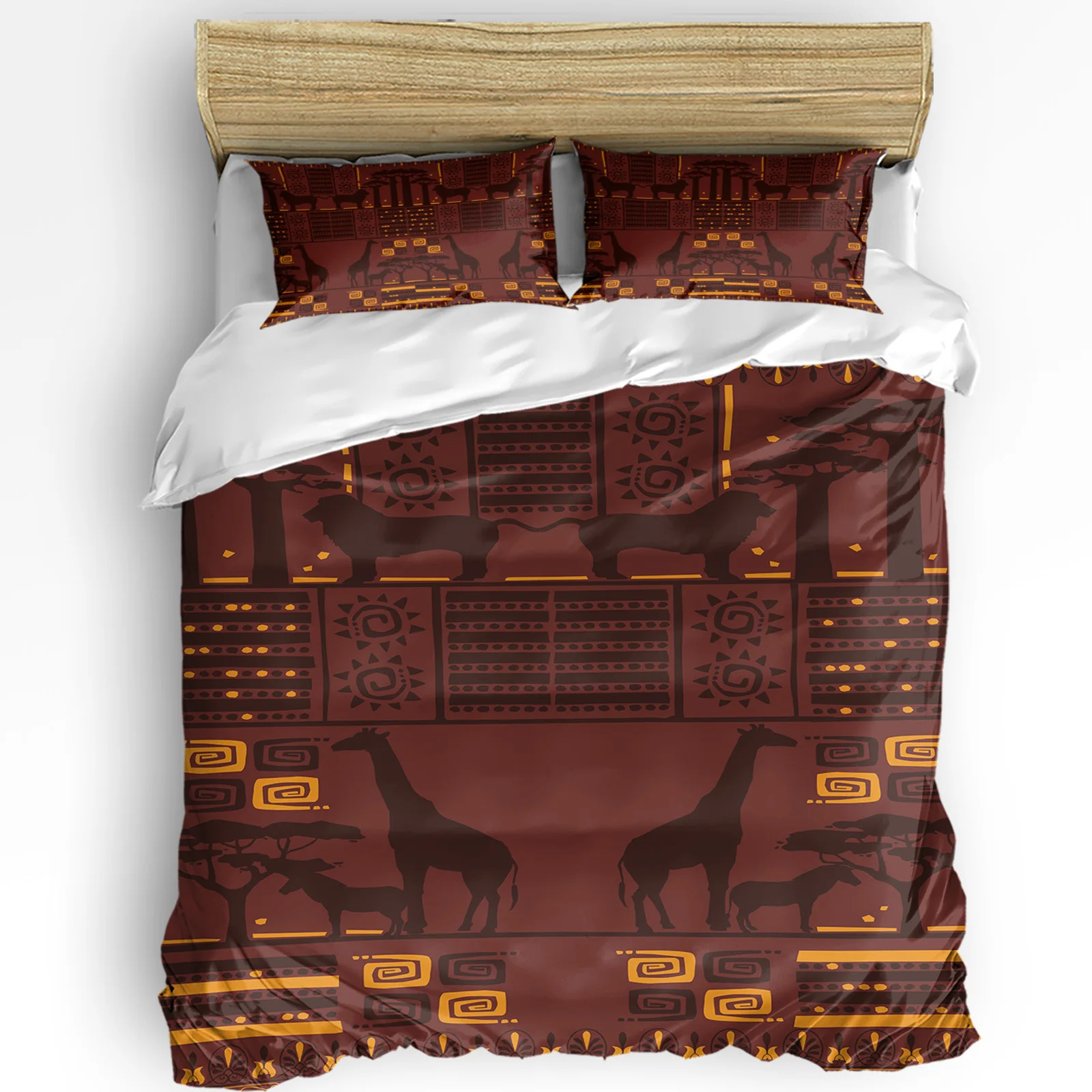 

African Giraffe Lion Silhouette 3pcs Bedding Set For Double Bed Home Textile Duvet Cover Quilt Cover Pillowcase