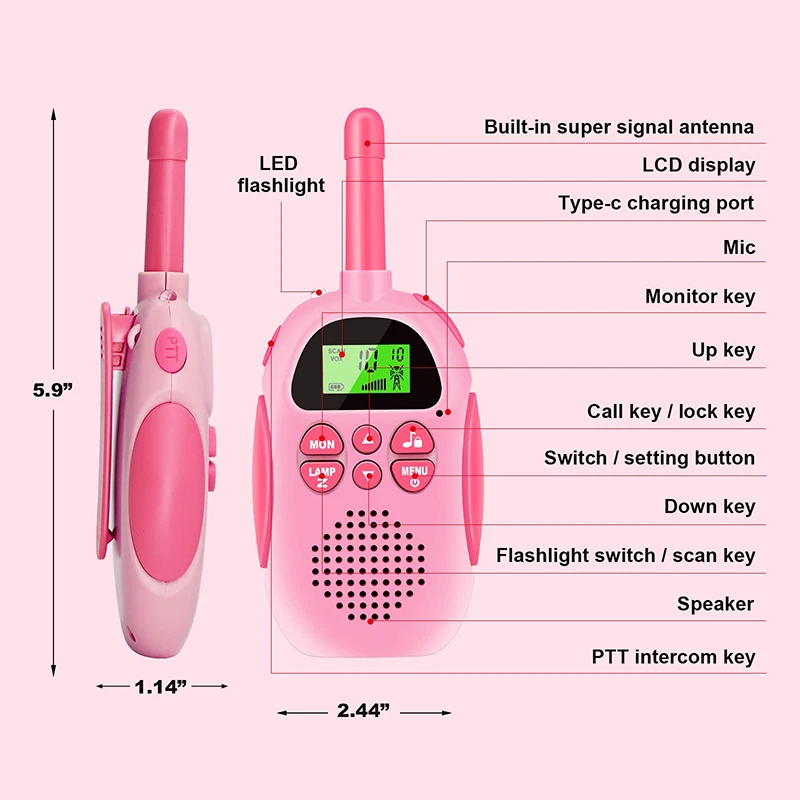 Walkie Talkie Recarregável para Crianças, 2 Conjuntos de 1 Conjunto, Brinquedos, Baterias, 22 Canais, Rádio 2 Vias, Controle Remoto 3km