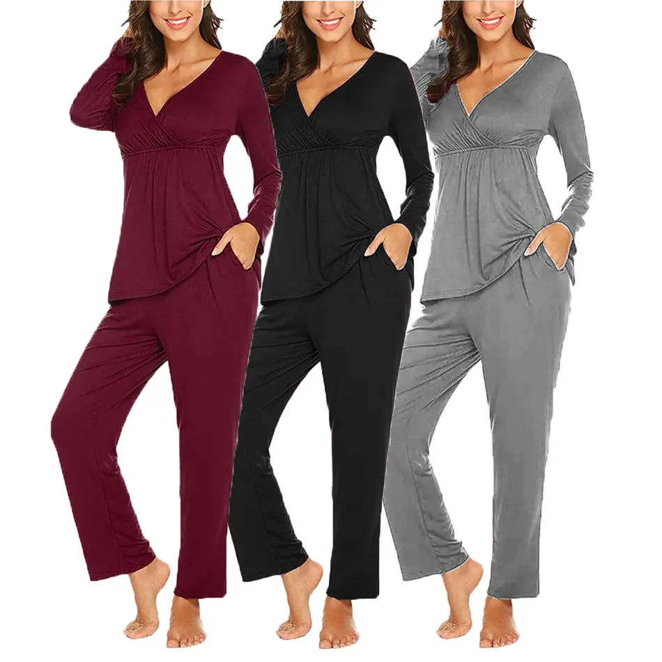 Spring Autumn Maternity Nursing Pajamas Pyjamas Set Moms Postpartum Sleepwear Homewear Suit Two Piece Set Womens Loungewear