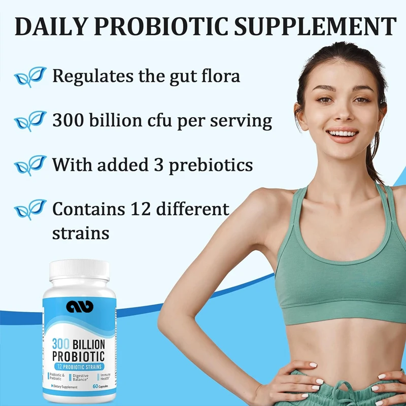 300 billion colony unit probiotics, probiotics promote digestive health and immunity, intestinal health bloating -60 capsules