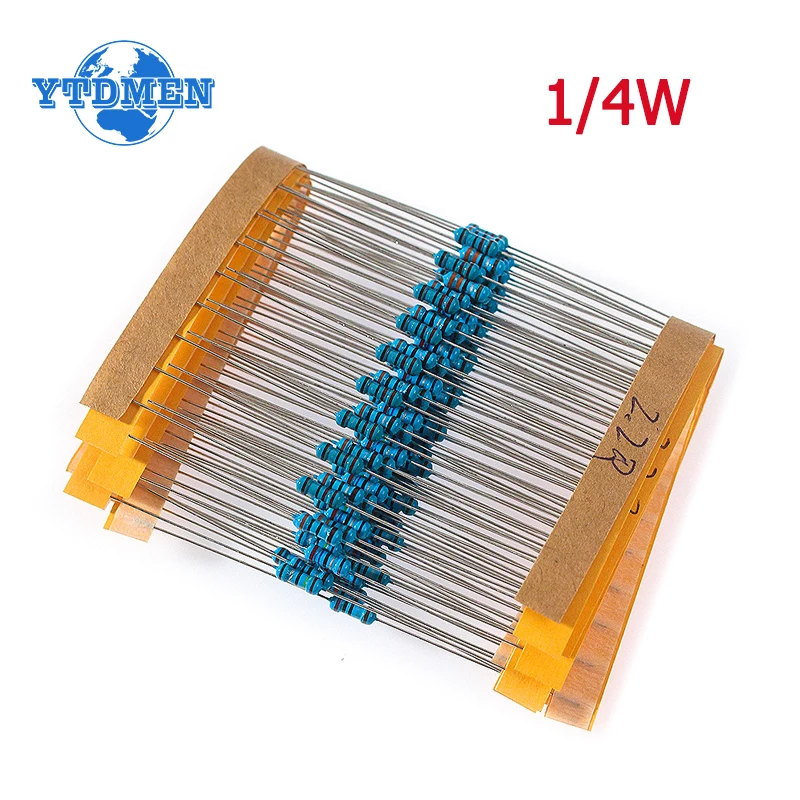 100/120PCS 1/4W Metal Film Resistor Kit 0.25W 1% Resistance 2R 2.2R 2.4R 2.7R 3R 3.3R 1K Ohm for Car Airbag Repair Resistors