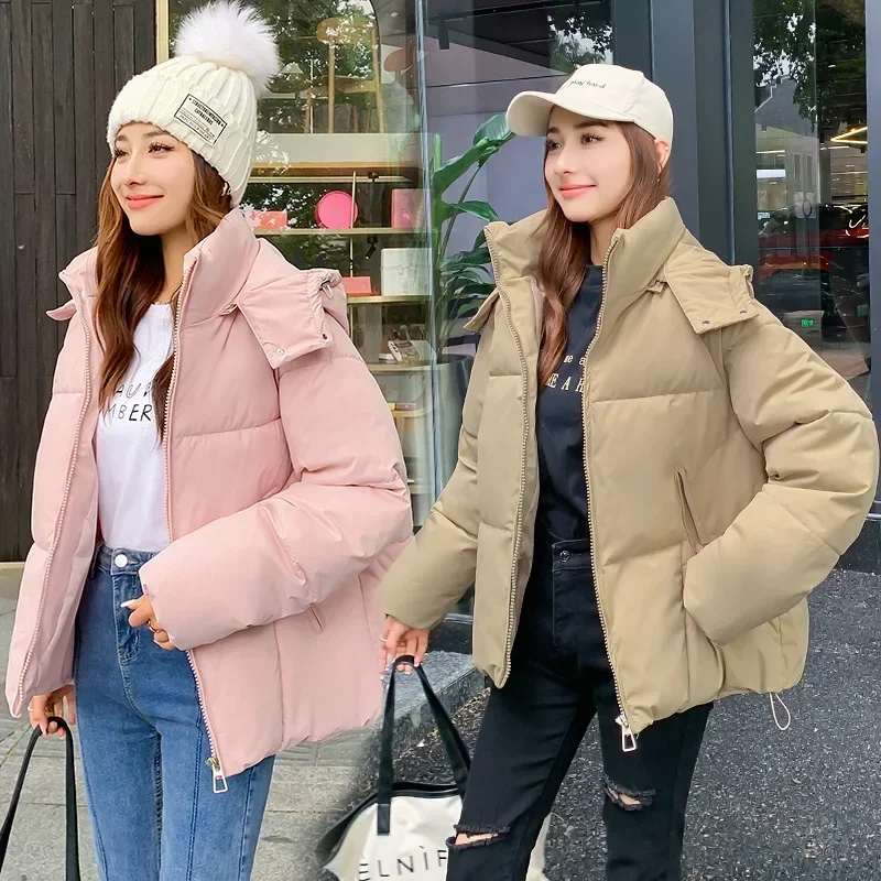2023 new autumn and winter Korean version loose small cotton-padded jacket with hat down jacket  winter coat women