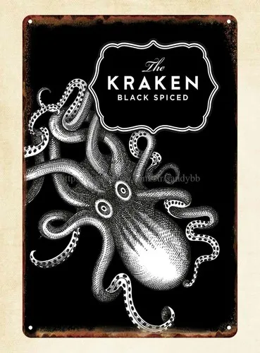 Kraken Rum drink brewer mancave tavern Restaurant metal tin sign house interior