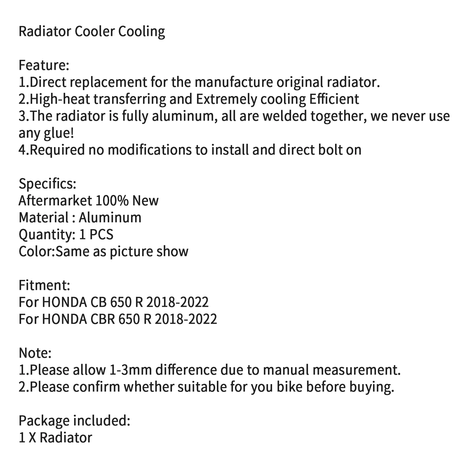 Artudatech Aluminium-Kühlerkühler für HONDA CB CBR 650R 650R 2018–2023 – Detail 11