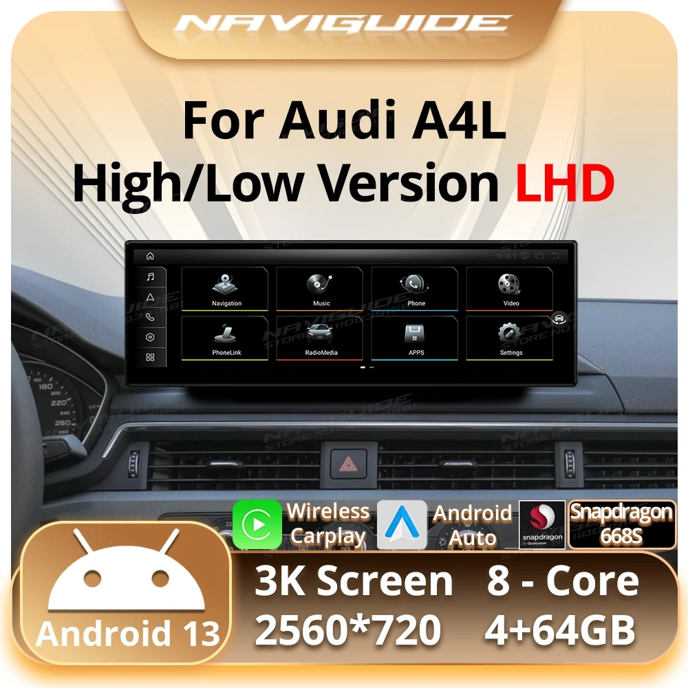 

NAVIGUIDE 14,9 ''Android 13 автомобильный радиоприемник для Audi A4L 2017-2020, мультимедийный плеер, беспроводной Carplay Android Auto, умная автомобильная система BT