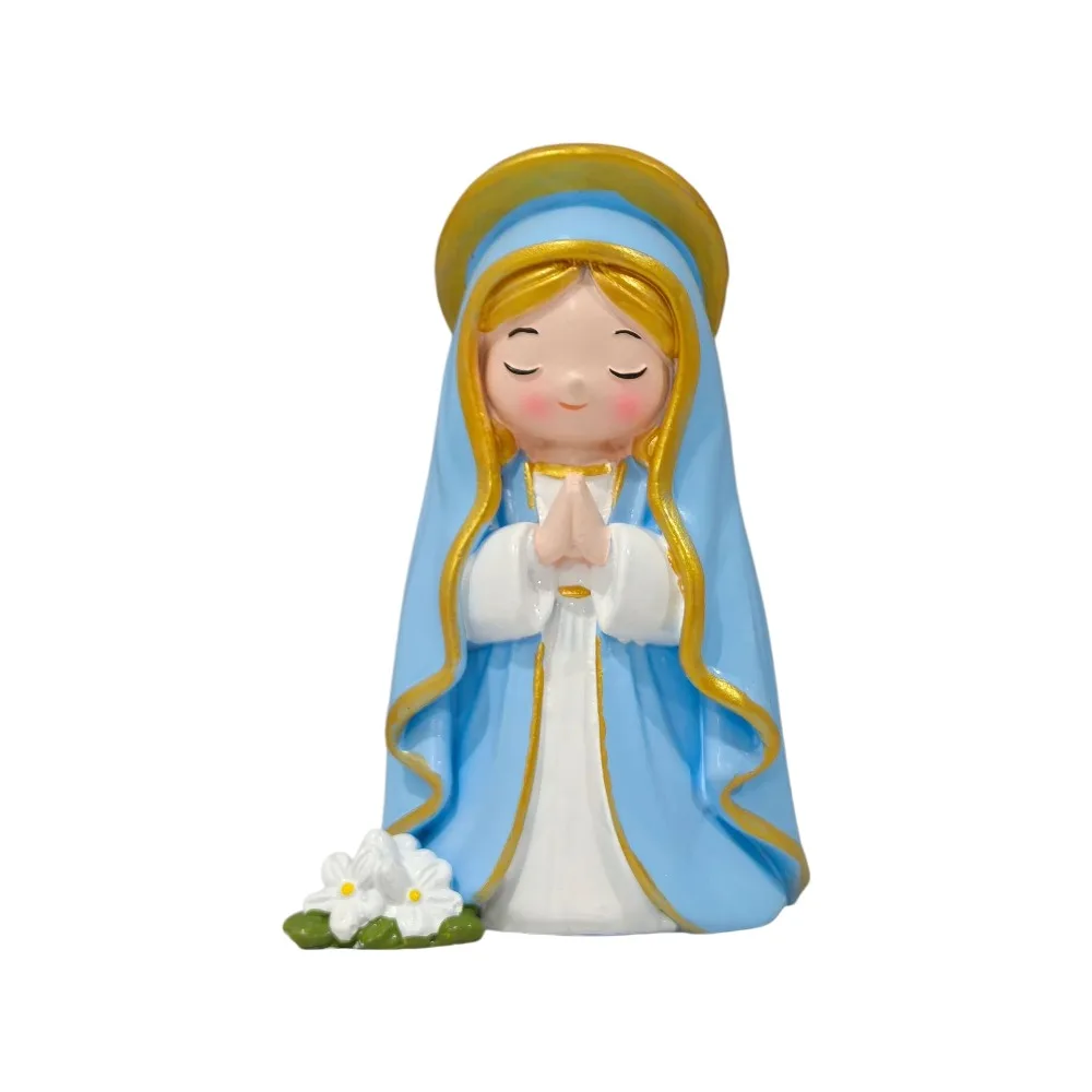 Decoration Chibi Virgin Mary Statue Catholic Theme Collectible Virgin Mary Figurine Resin Desktop Religious Saint Figurine