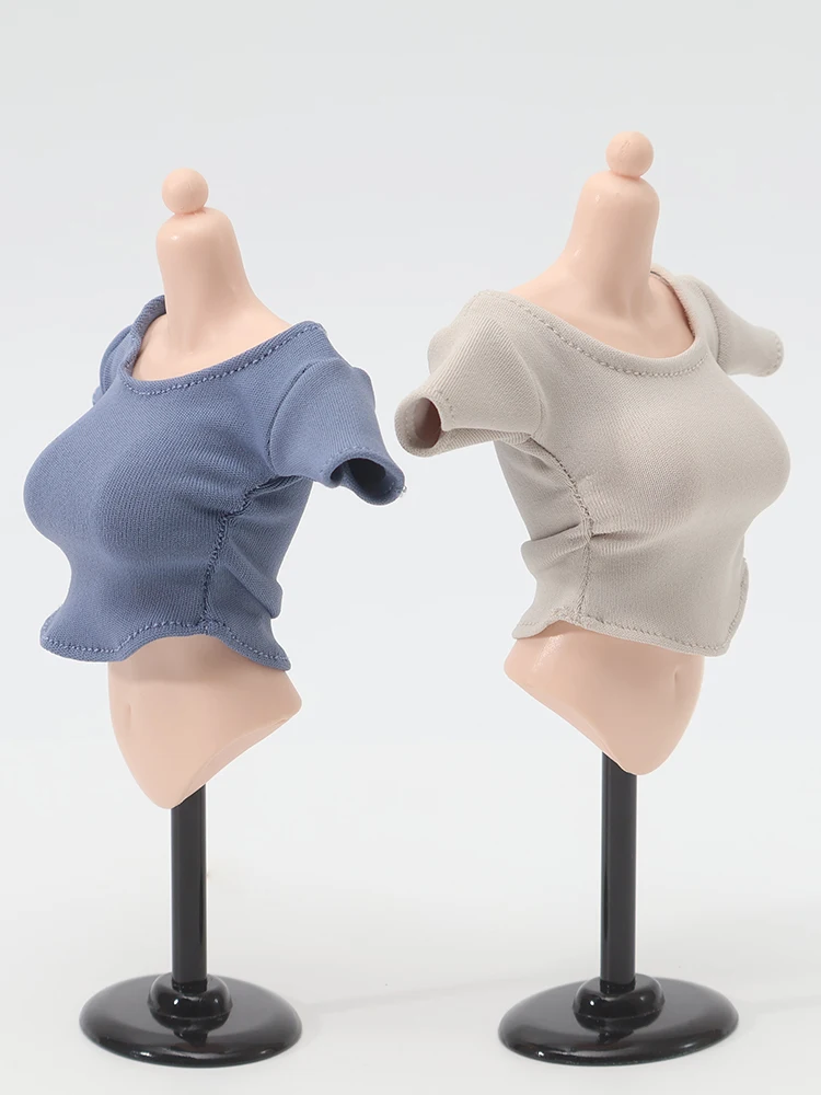 1/6 Scale Female Pleated Short Sleeve Tight T-Shirt Doll Clothing Accessory for 12