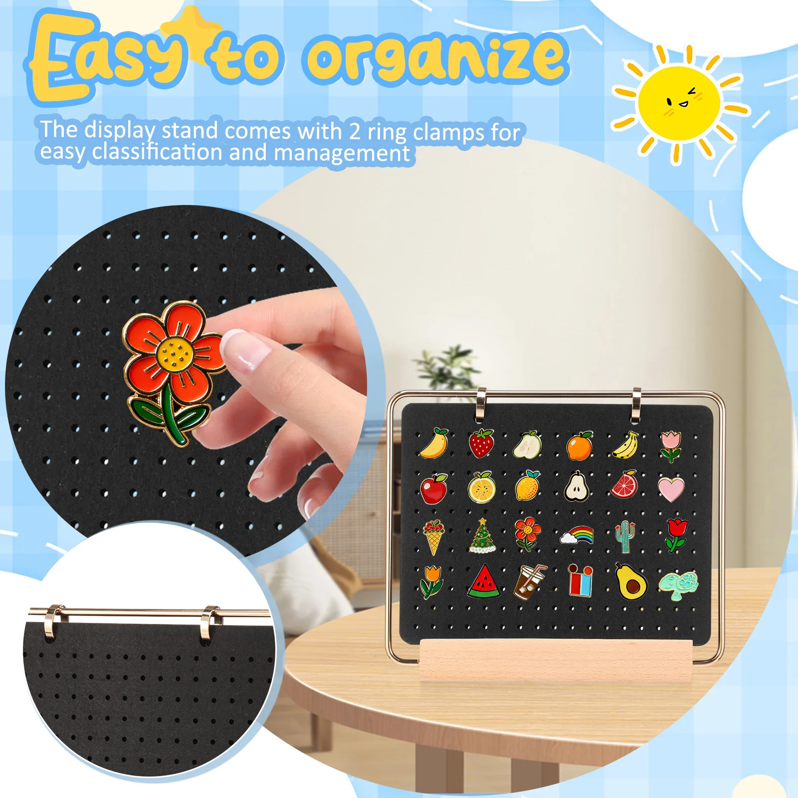 Badge Brooch Storage Rack Wooden Display Stand with 6Felt Page Earring Hair Clip   Accessory Organizer Shelf for Home Decoration view 5