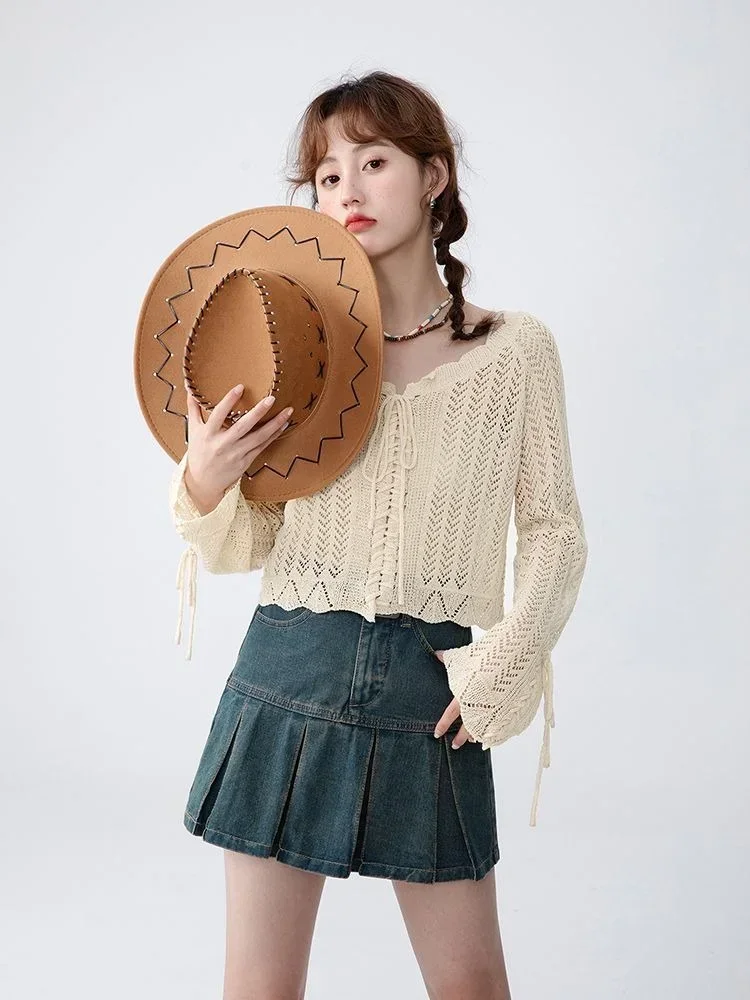 

Women Sweaters Schoolgirl Solid Sweet Korean Style V-neck Ins Cardigan All-match Lace-up Casual Slim Jumpers Y2k Knitwear Spring