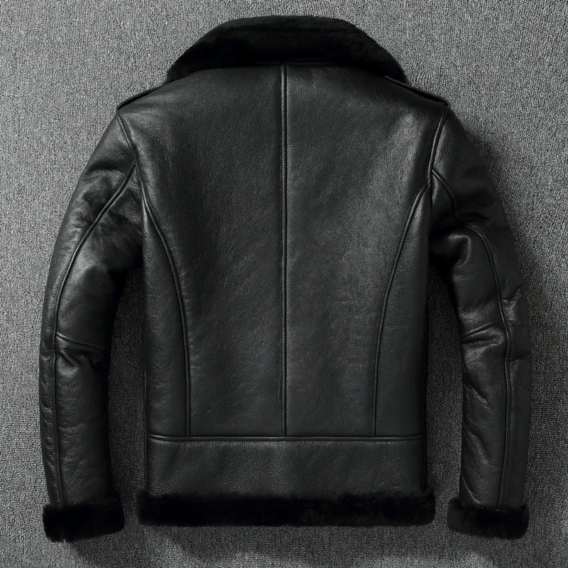 LNY SHop.Super Men cool motor genuine leather jacket.Cool Winter warm 100% real fur coat.Rider Thick wool wear.shearling