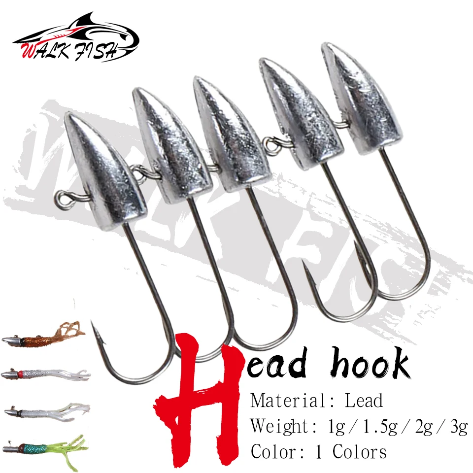 WALK FISH 10 Stück/Set 1g 1,5g 2g 3g Jigkopfhaken, freiliegender Mini-Angelhaken mit Widerhaken, Forellen-Softköder-Jig für Salzwasser und Süßwasser