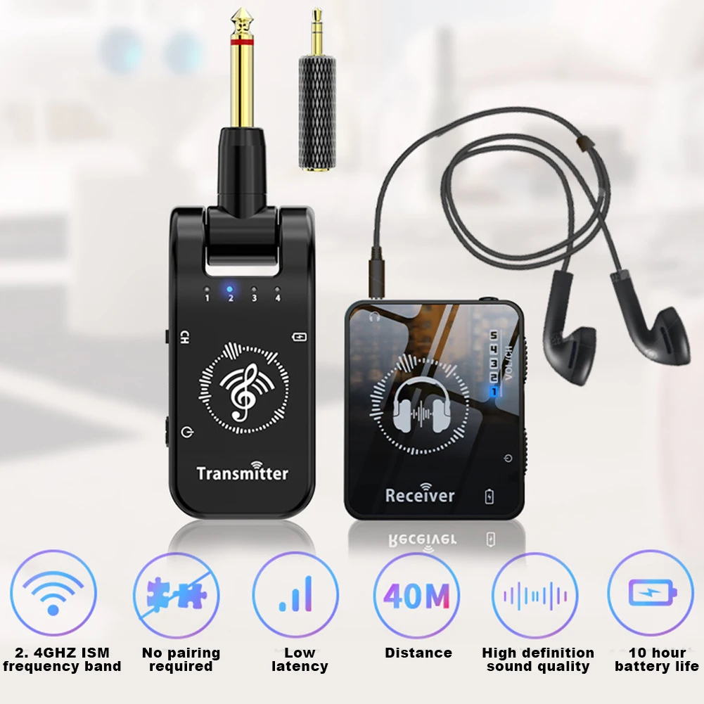 Wireless Earphone Monitor Transmission System Rechargeable Transmitter Receiver for Stage Studio Band Rehearsal Live Performance