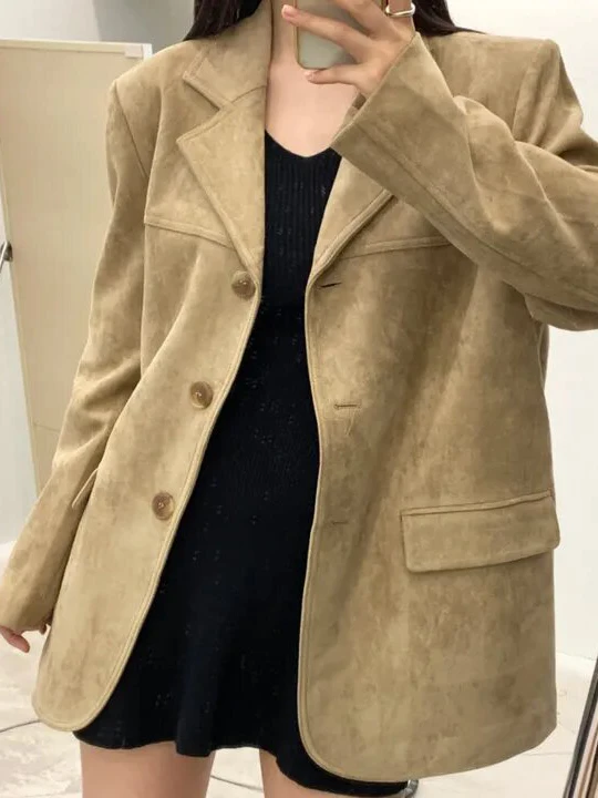 Chique herfst winter vintage kraag losse casual veelzijdige jas met lange mouwen damesmode polyestervezel