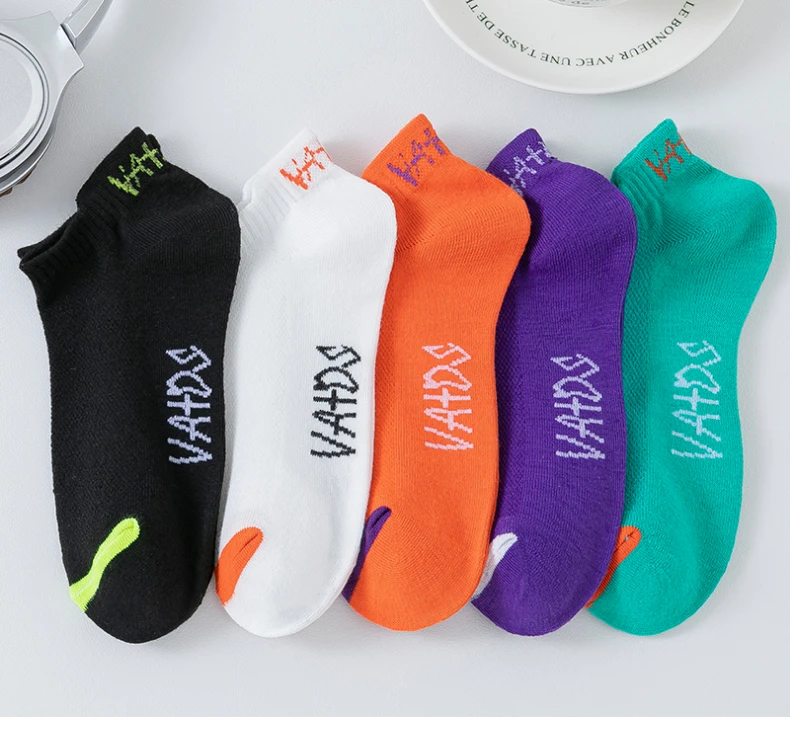 5 Paar bunt gefärbte Knöchelsocken für Herren, atmungsaktiv, modisch, lässig, Street-Style, desodorierend, unsichtbare Reise-Laufsocken – Detail 11