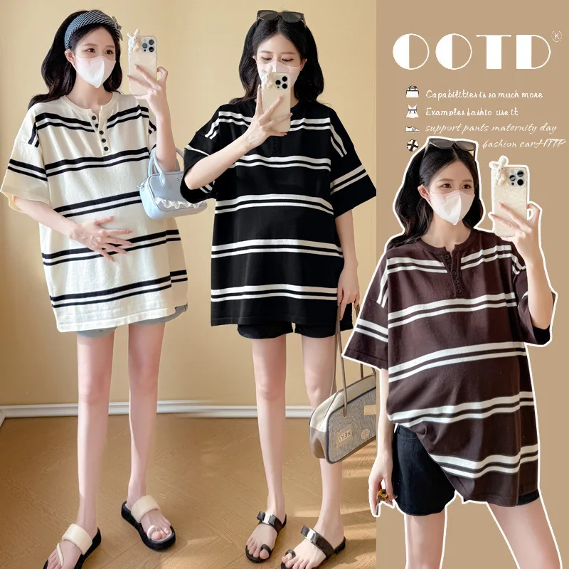 camisetas-de-maternidad-verano-2026-casuales-minimalistas-cuello-redondo-rayadas-manga-corta-para-mujeres-embarazadas