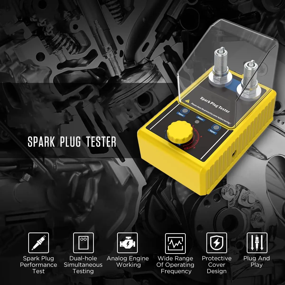 0-6000rpm Adjustable Working Frequency Automotive Ignition Coil Tester Car Spark Plug Tester Analyzer for 12V Vehicles