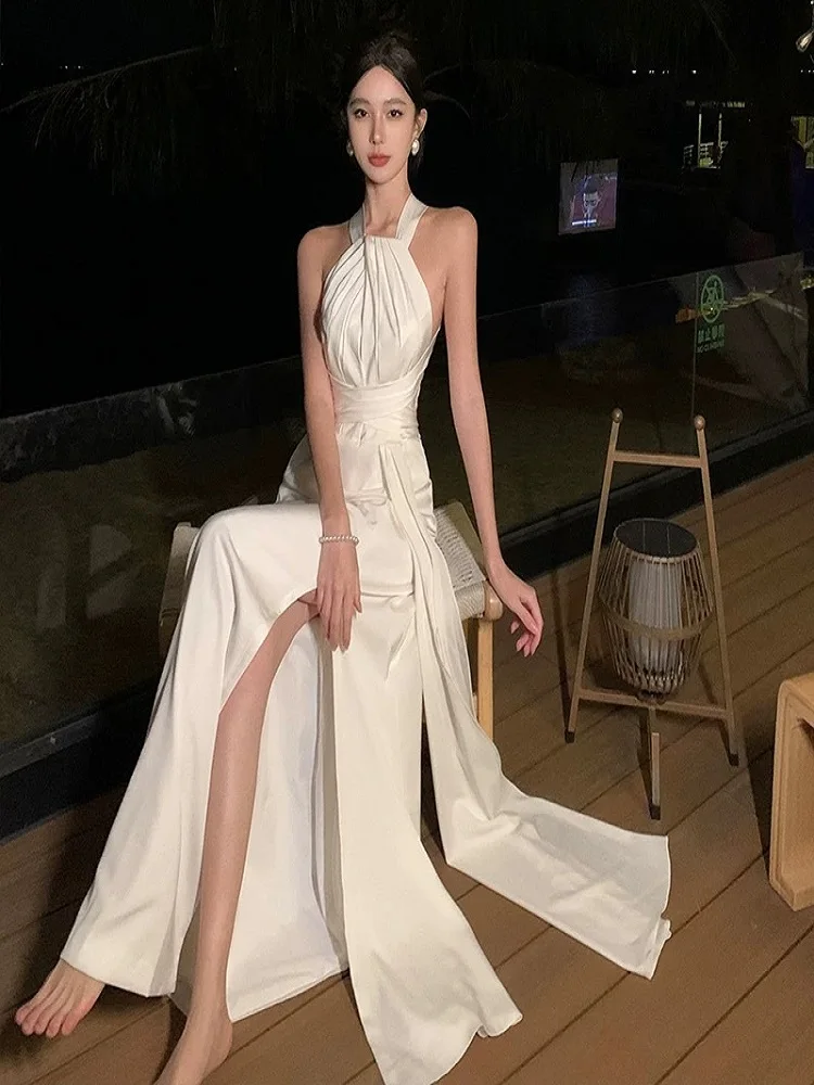 New No.10 halterneck slit backless sexy high-end banquet birthday host toasting evening dress