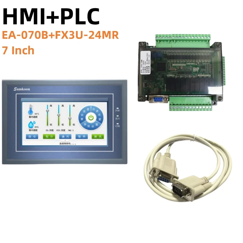 Samkoon EA-070B HMI Industrial Control Board 7-inch touchscreen and FX3U-24MT FX3U-24MR PLC with DB9 communication line