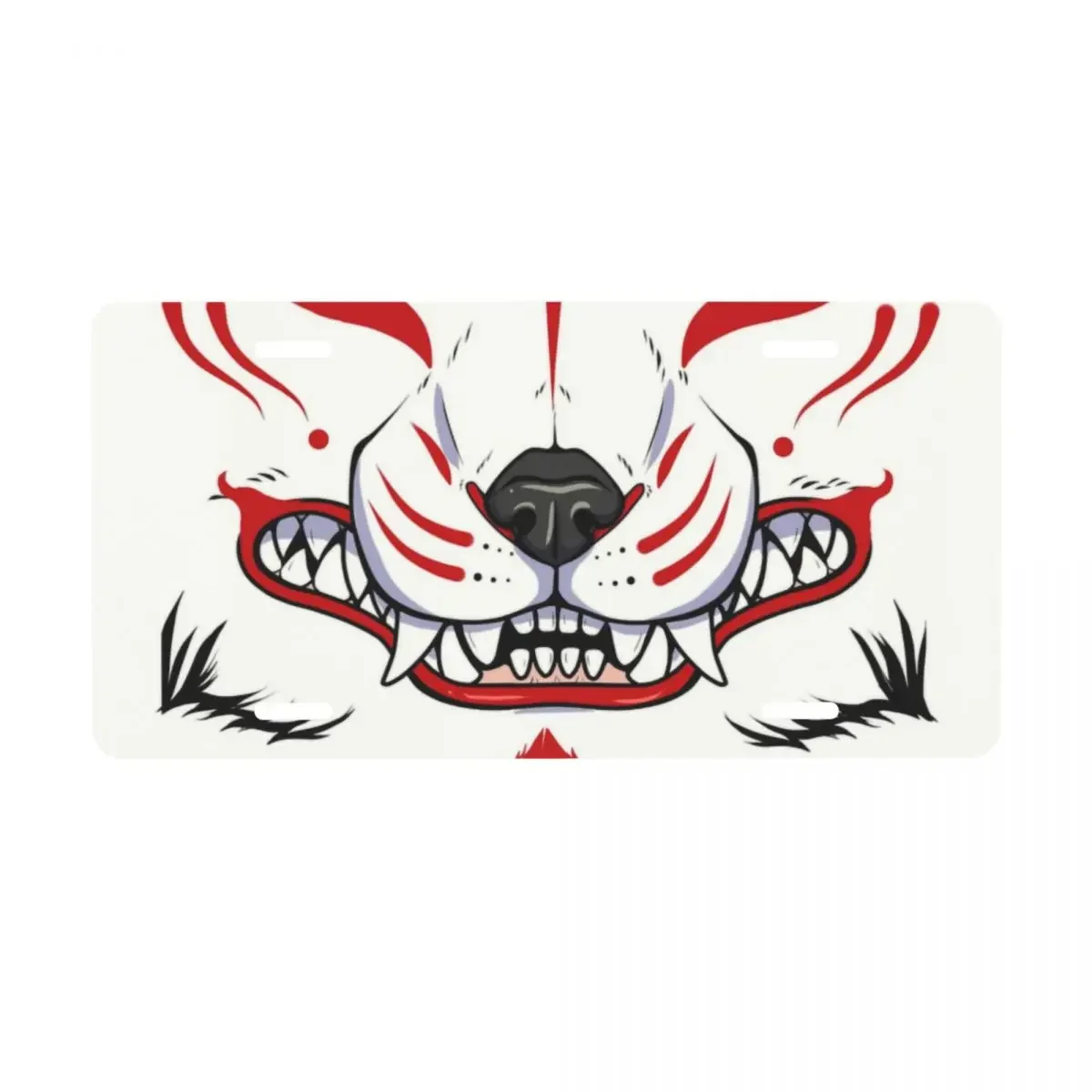 Personalized Oni Demon Kitsune Grin License Plate Vanity Tag Fox Aunumart Japanese Decorative Car Front License Plate 12x6 Inch