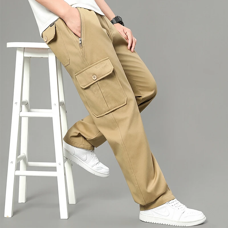 Cotton Cargo Pants Men Work Pants Sports Casual Jogging Training Quality Overalls Korean Plus Size Loose Straight Trousers