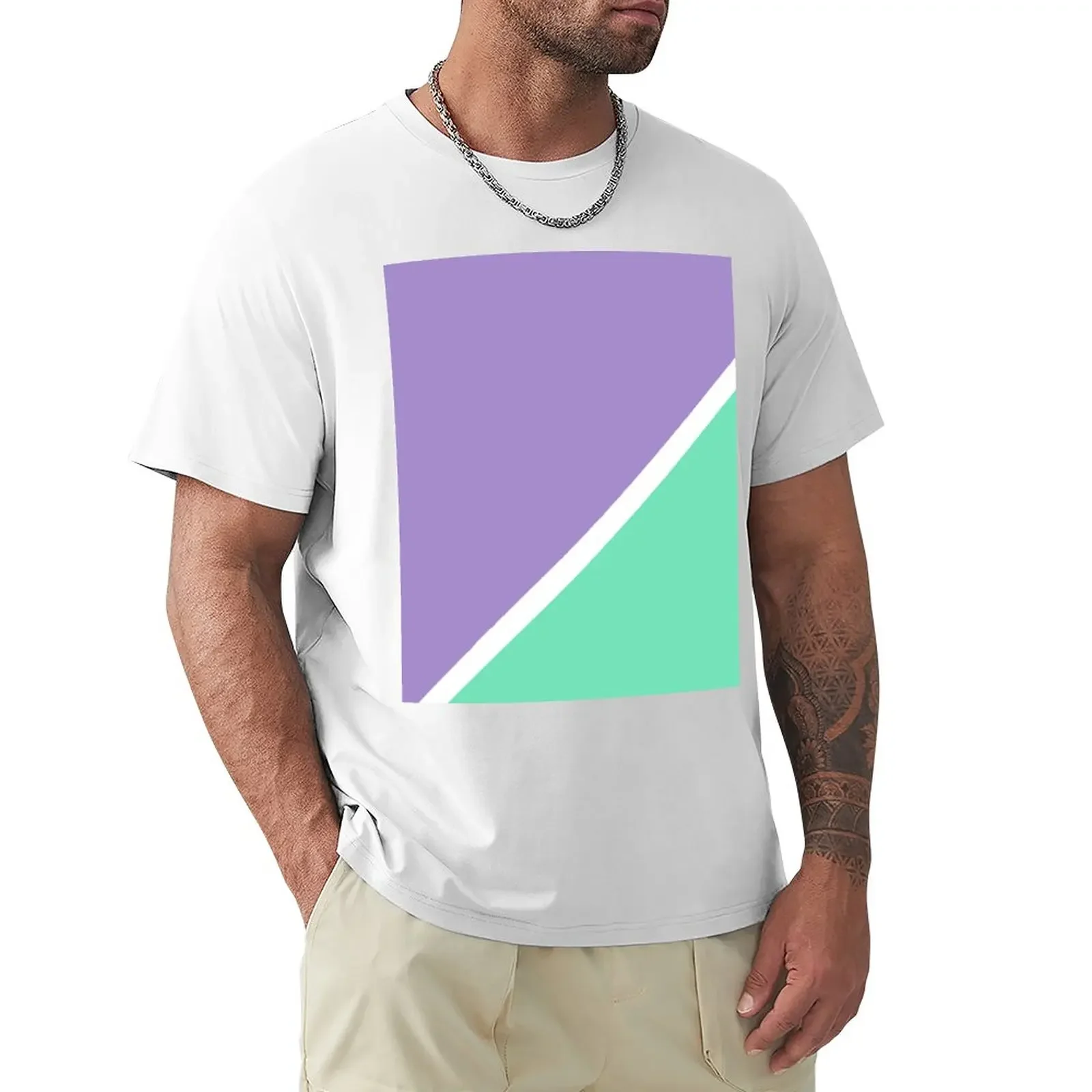 Modern Turquoise purple color block pattern T-Shirt sports fans oversizeds mens t shirts casual stylish