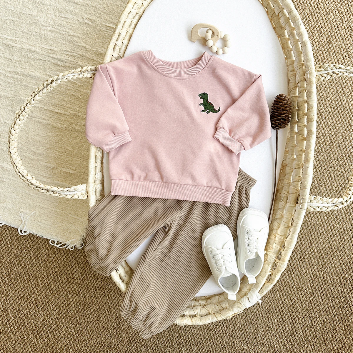 Newborn Baby Clothes Dinosaur Embroidery Leisure Cute Boys Girls Clothes Long Sleeved Sweatshirt+pants Outfit Set Spring 2024