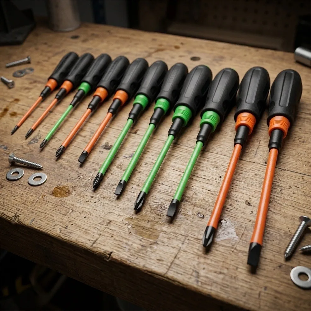 Demolition-Oriented 12pc Screwdriver Set Made from For S2 Steel Magnetic Slotted For cross Tips and Ergonomic Triangular Handle