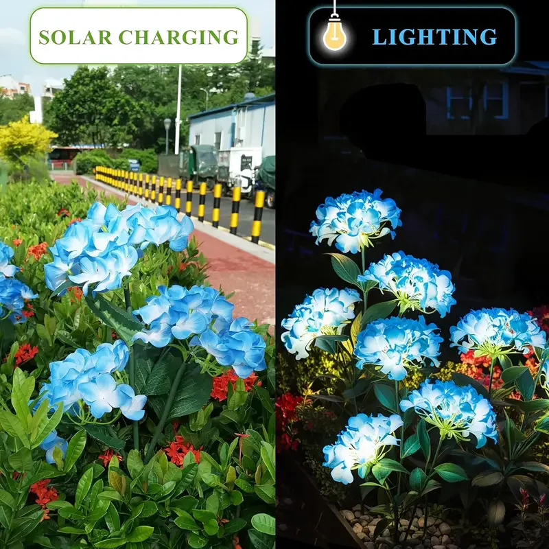 2025 Solar-Powered LED Hydrangea Flower Lights Outdoor Garden Pathway Lawn Stake Lights Spring Decorative Landscape Lighting