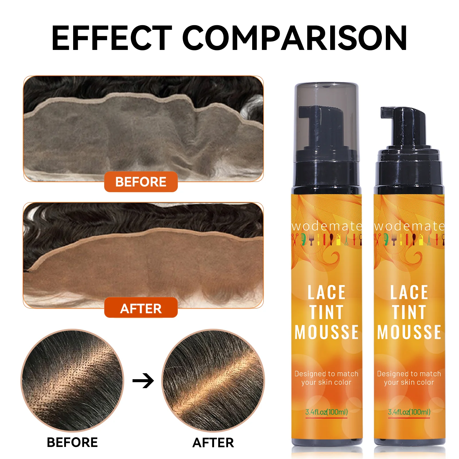 Lace Tint Spray For Wigs Frontal Wig Tint Mousse Dark Brown+Wax Stick For Wig Edge Control Gel Hair Styling Cream Anti-frizz