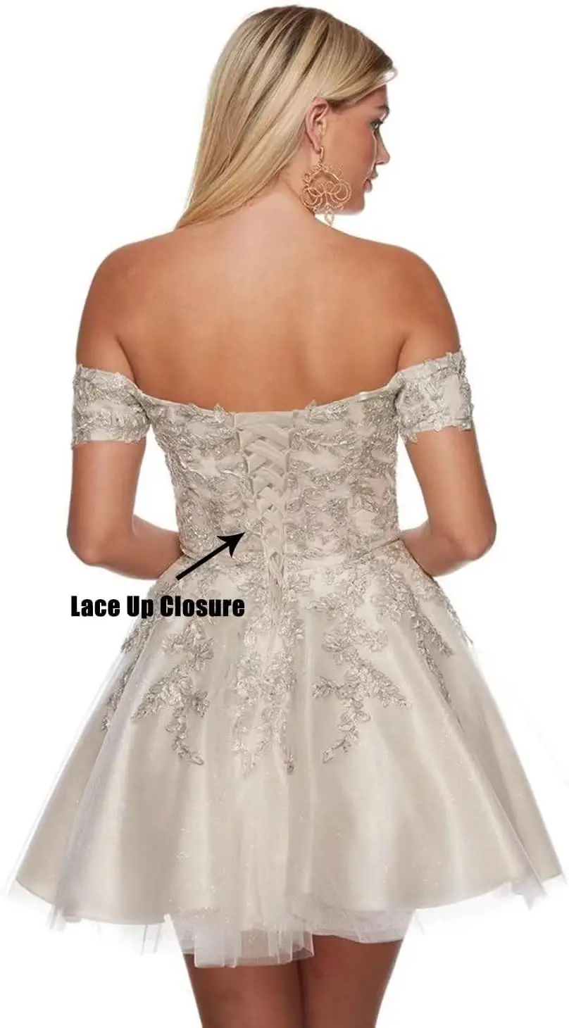 فساتين قصيرة لحفلات العودة للوطن مزينة بالدانتيل للمراهقين من التل اللامع بكتف بارد فستان رسمي لحفلات الكوكتيل والنوادي