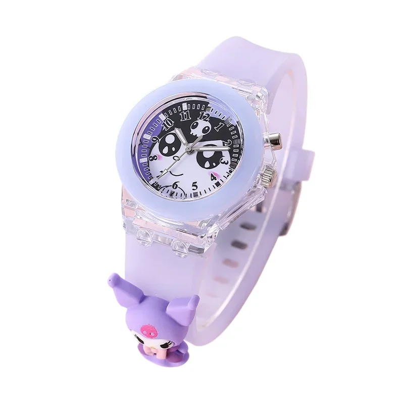 Miniso Anime Cartoon Sanrio Hello Kitty Cinnamoroll Kuromi Orologio al quarzo in silicone luminoso Ragazze Studente Orologio da polso sportivo luminoso