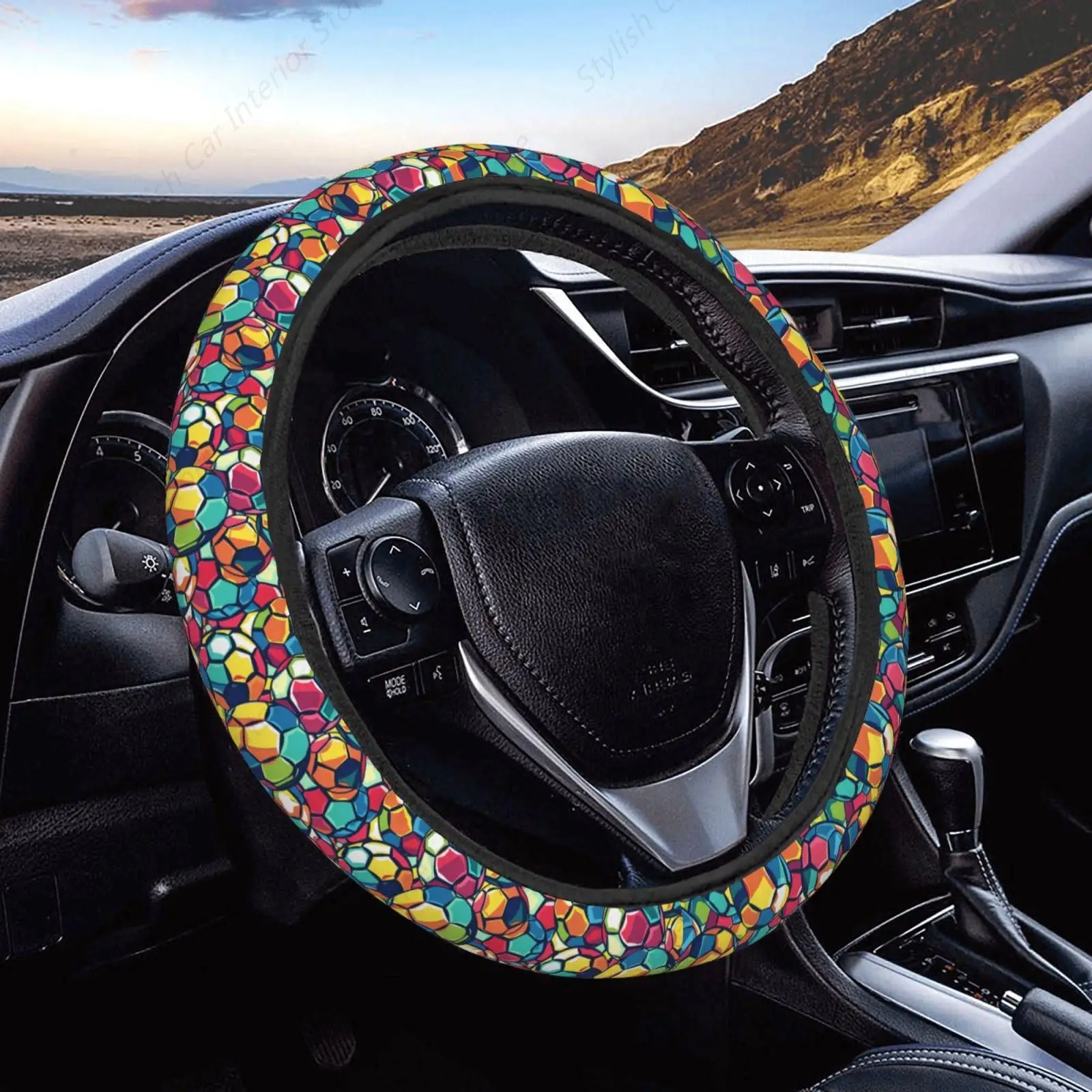 Colorful Footbal Soccer Steering Wheel Covers Anti-Slip Elasticity Car Accessories Steering Wheel Protector Universal