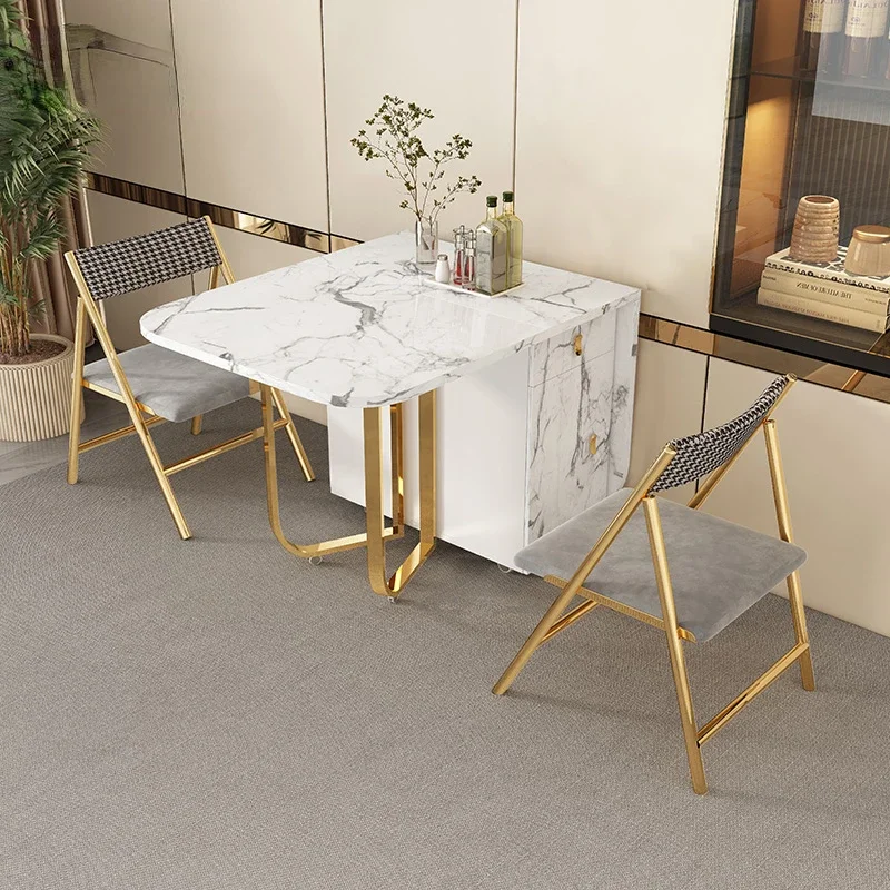 

Fashion Folding Dining Table Furniture Multifunctional Rectangle Movable Dining Table and Folding Chairs