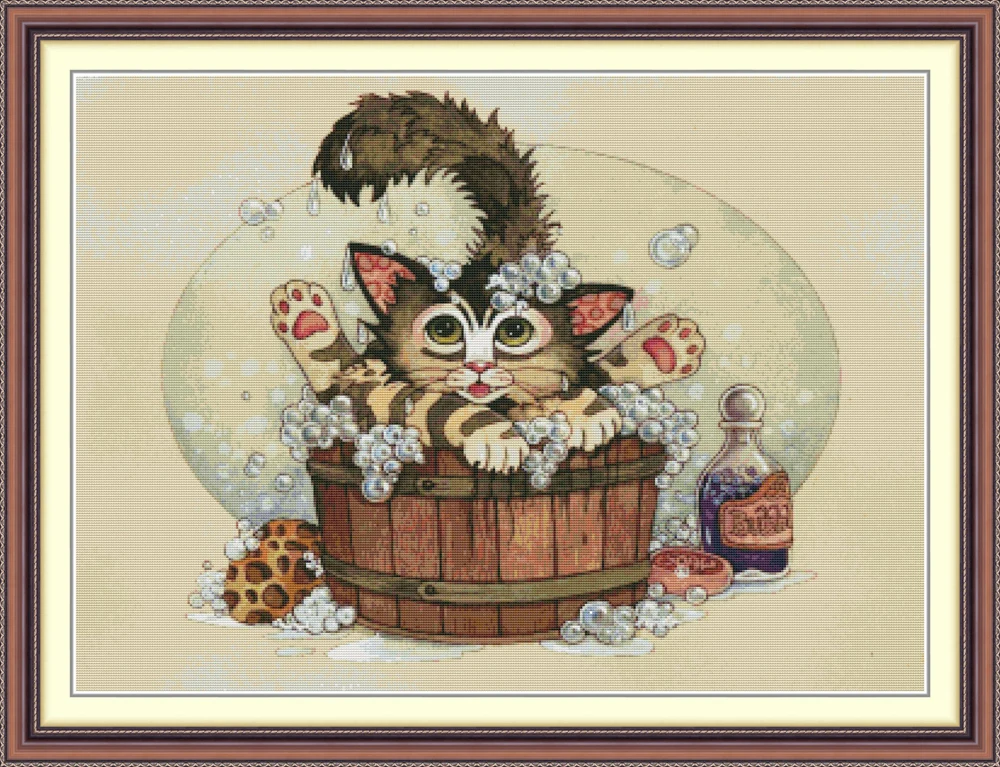 

Kittens taking a bath cross stitch kit aida 14ct 11ct count print canvas cross stitches needlework embroidery DIY handmade