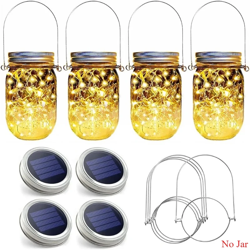 

Solar Mason Jar Lid Light 20 Leds Fairy String Lights with Handles for Garden Hanging Lantern Patio Wedding Party (No Jar)
